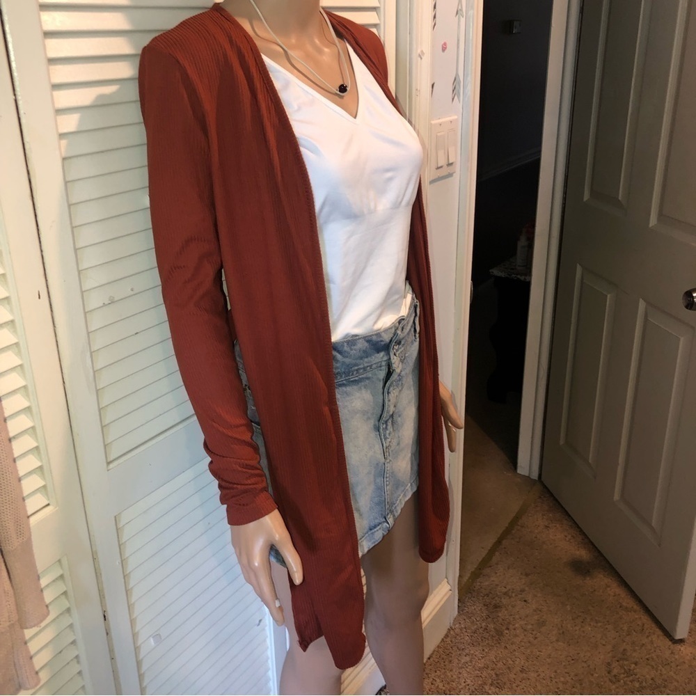 Splash Ribbed Long Duster rusty brown color Small - Picture 3 of 9